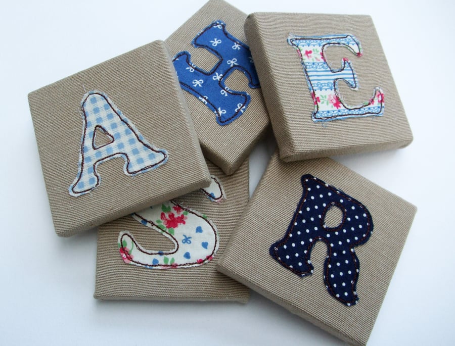 Childrens' Mini Canvas Name Letters - Blue for a boy - Mini Canvas Nursery Decor