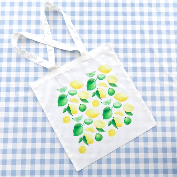 Watercolour Citrus Lemon and Lime Pattern Tote Bag