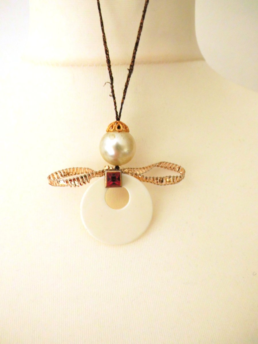 Christmas Angel hanging ornament white, gold and red