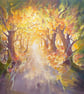 Once Upon a Time is a large oil painting of a colourful woodland path 