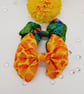 Clip on hair bow set, peacock and yellow giraffe cotton fabric.   - Image 9