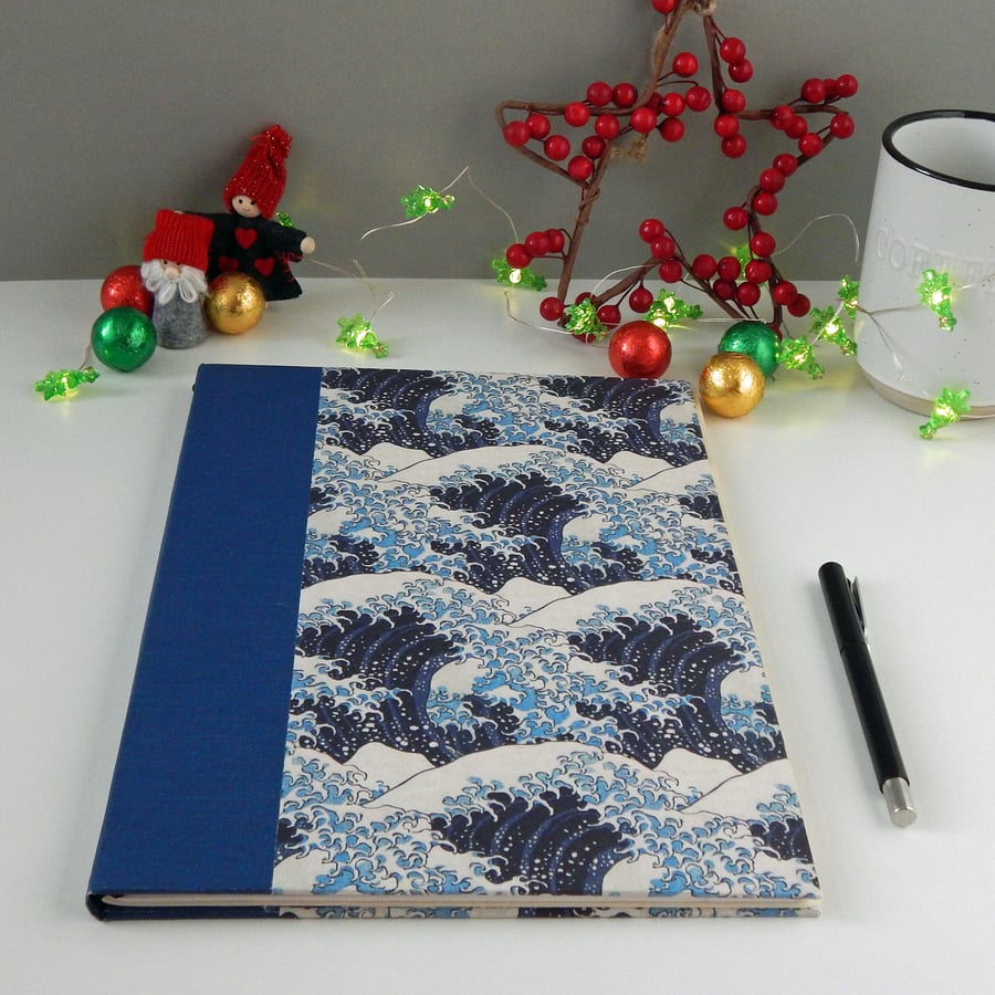 The Wave, A4 Notebook Cover, with replaceable handmade notebook. 