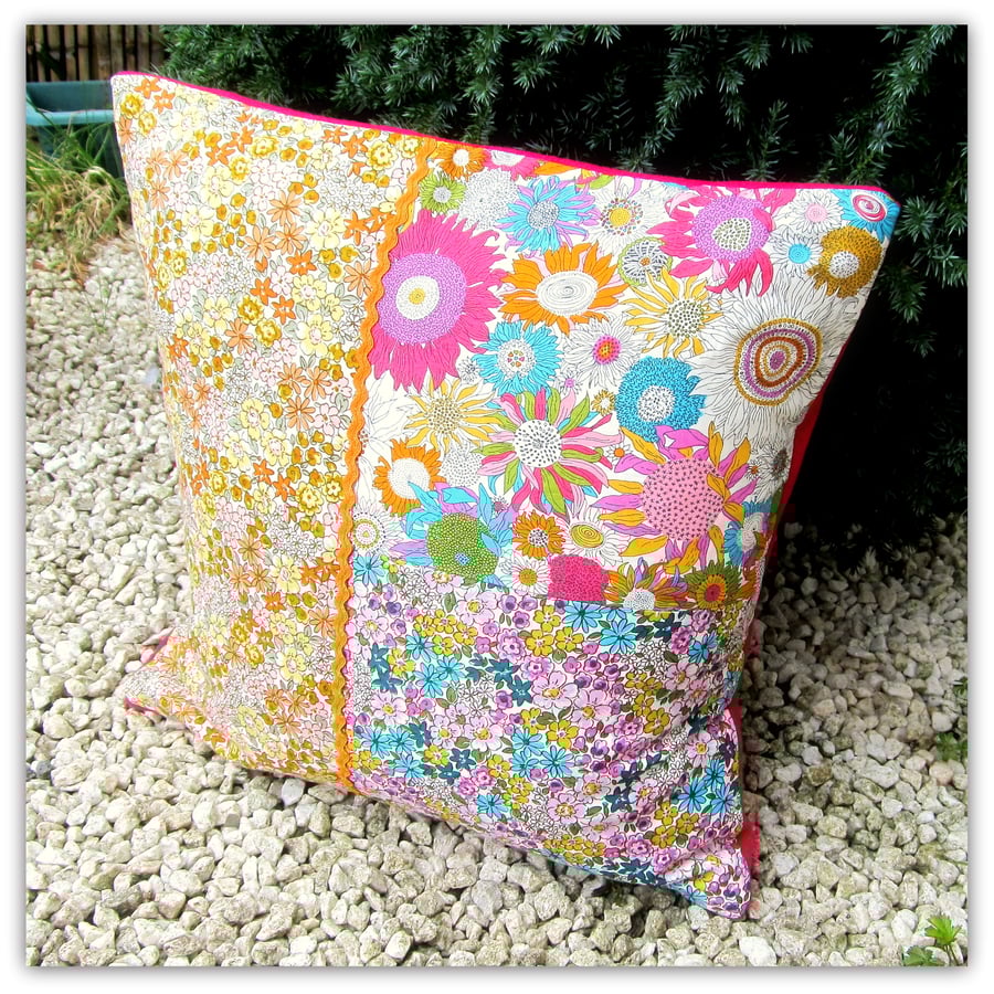 Patchwork cushion with feather pad. 37cm x 37cm. Folksy