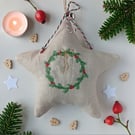 Star Christmas Decoration with Embroidered Wreath