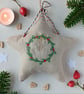 Star Christmas Decoration with Embroidered Wreath