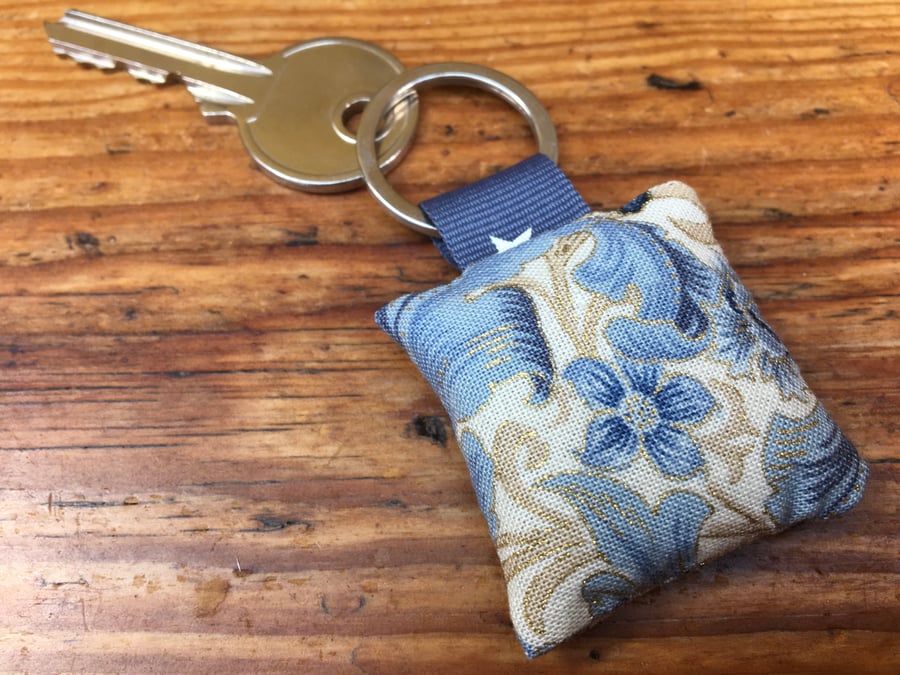 Keyring - Floral Blue Lavender filled keyring - William Morris inspired fabric