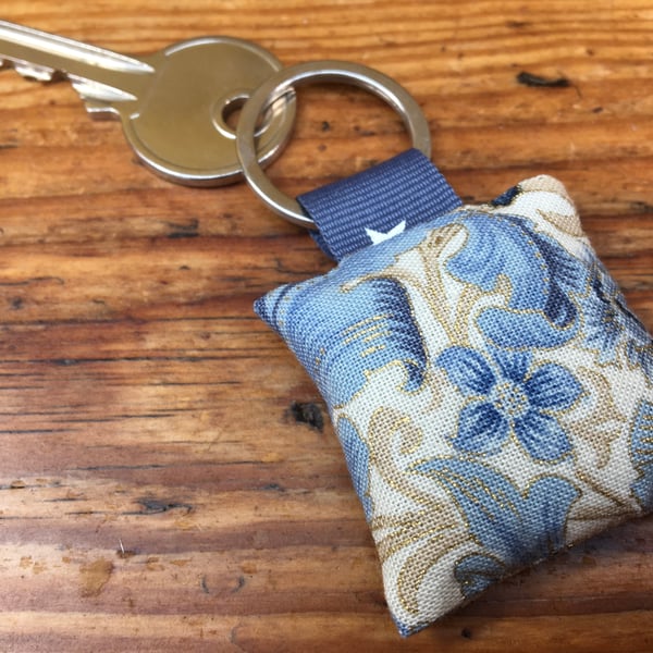 Keyring - Floral Blue Lavender filled keyring - William Morris inspired fabric