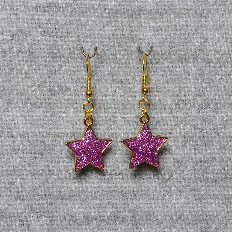 Purple Sparkly Star Earrings