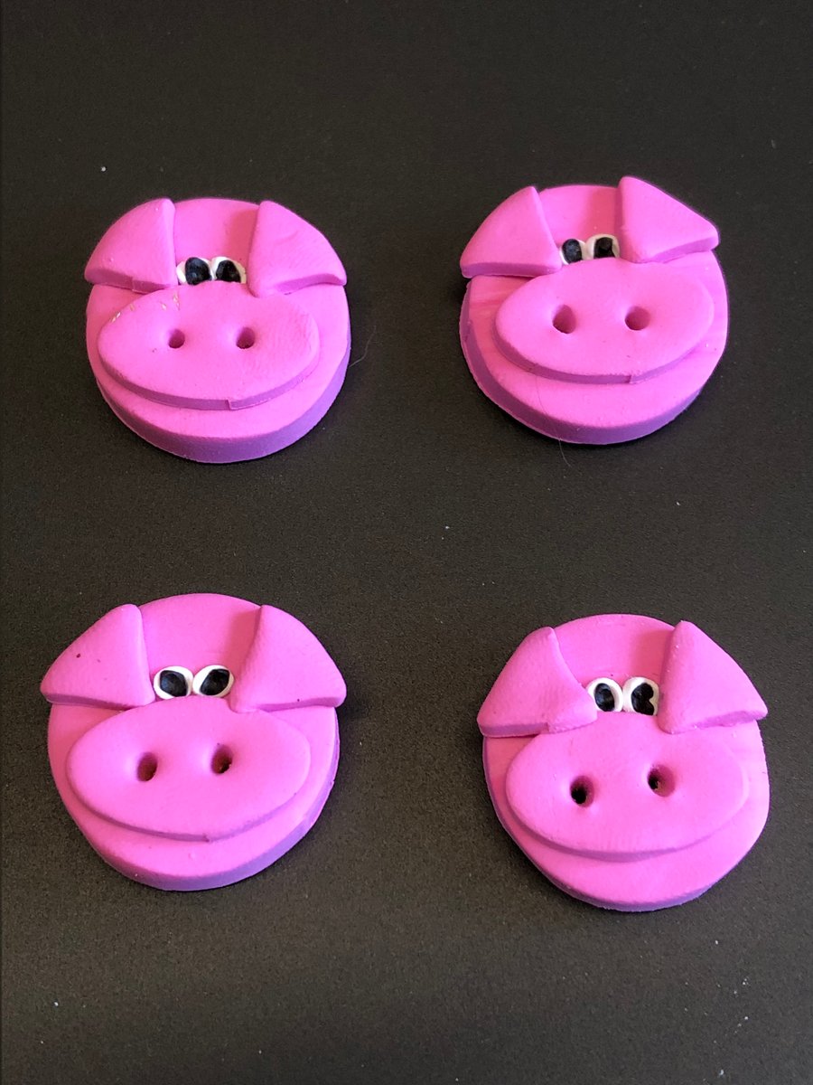 Pink Piggy Design Polymer Clay Buttons 