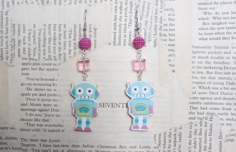 Robot Kitsch Pink Bead Earrings