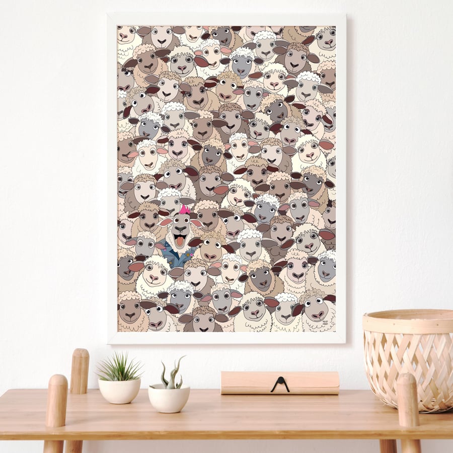 Cute Sheep Wall Art Print, Punk Sheep Art, Be You Print, Be Ewe 2 Print, New Job