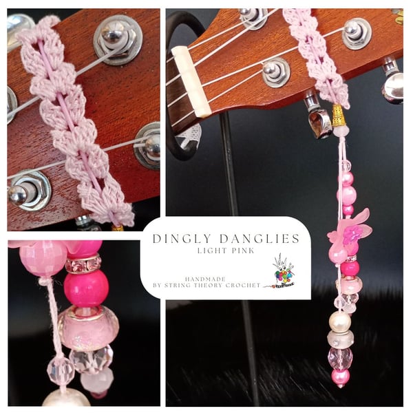 Light Pink Dingly Dangly   Ukulele Headstock Wrap