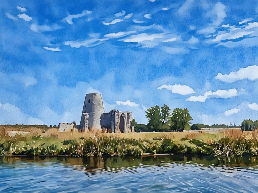 A4 Print Of St. Benet's Abbey Norfolk Broads Watercolour