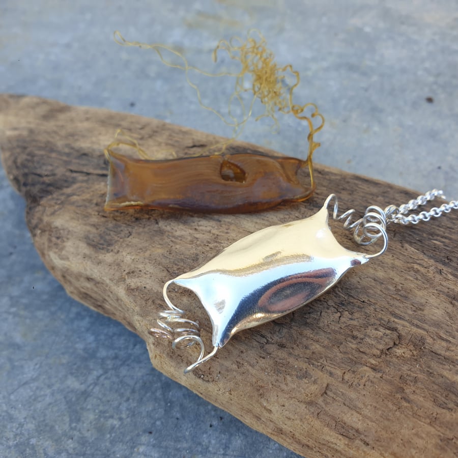 Silver Mermaid's Purse, beach find, egg case pendant