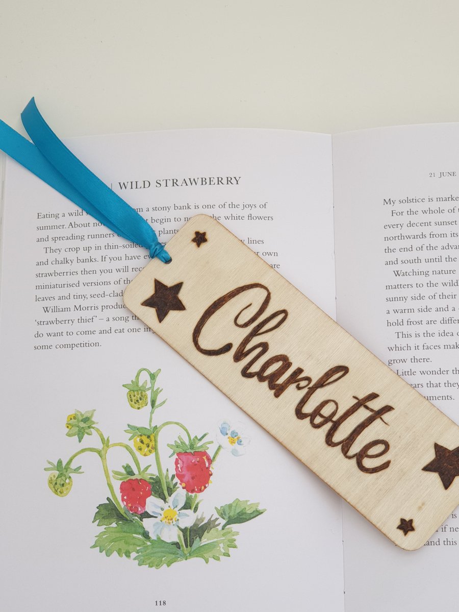 Personalised bookmark, name bookmark, handburnt using pyrography 