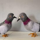 A pair of wool felted pigeons