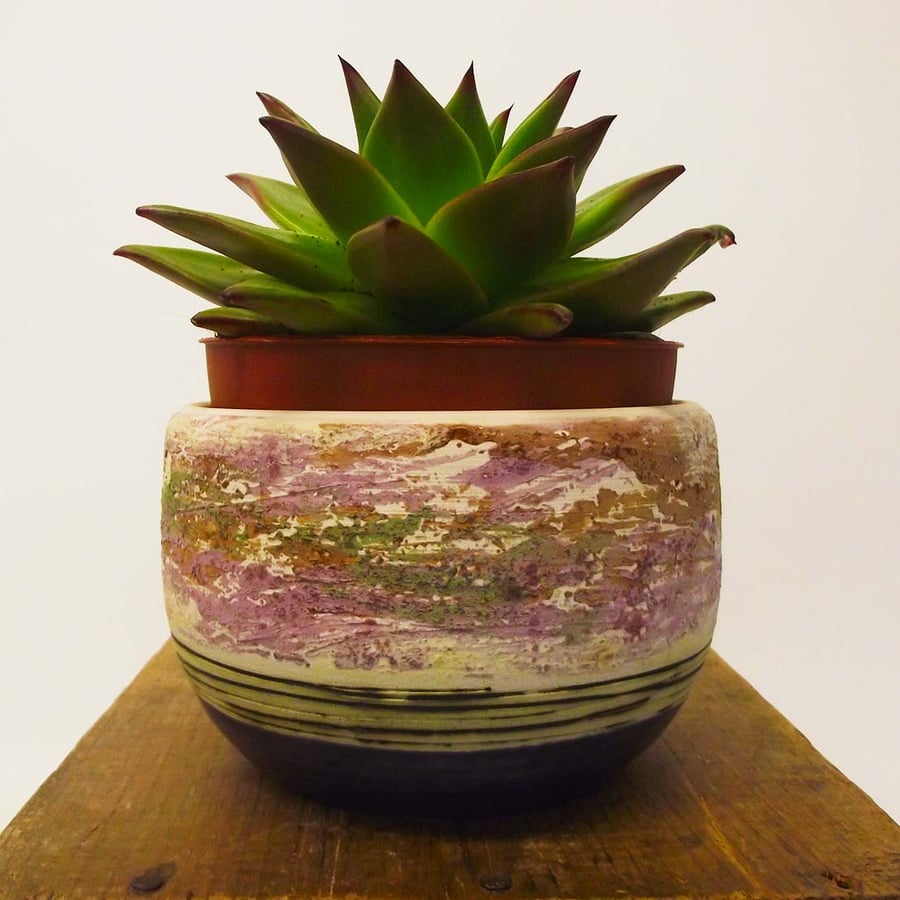 SALE Pottery hand thrown bowl with purple interior