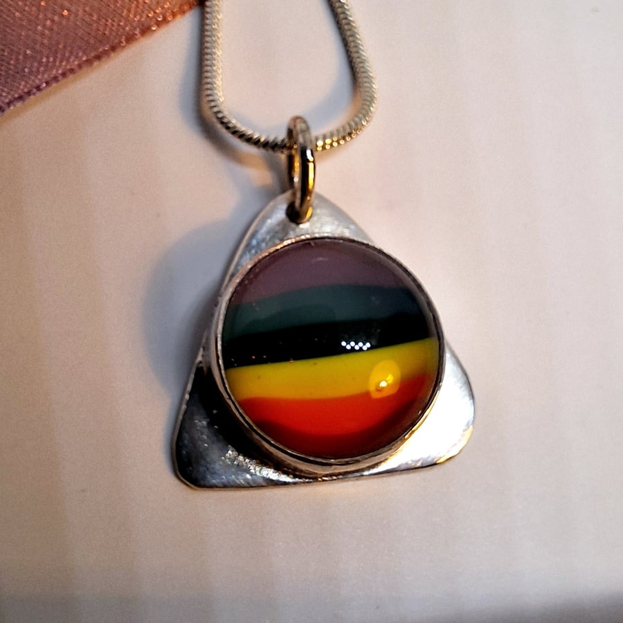 Rainbow Glass and Silver Pendant