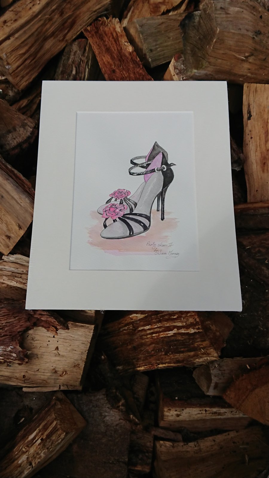 Black strappy high heeled sandals original watercolour painting