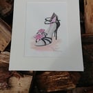 Black strappy high heeled sandals original watercolour painting