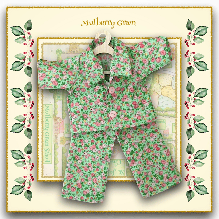 Green and Pink Rosebud Pyjamas