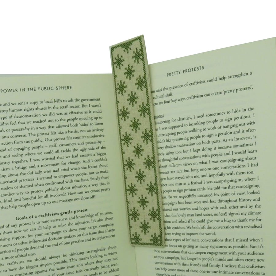 Cross Stitch Linen Bookmark, Literary Gift, Textile Bookmark, Stitched Bookmark