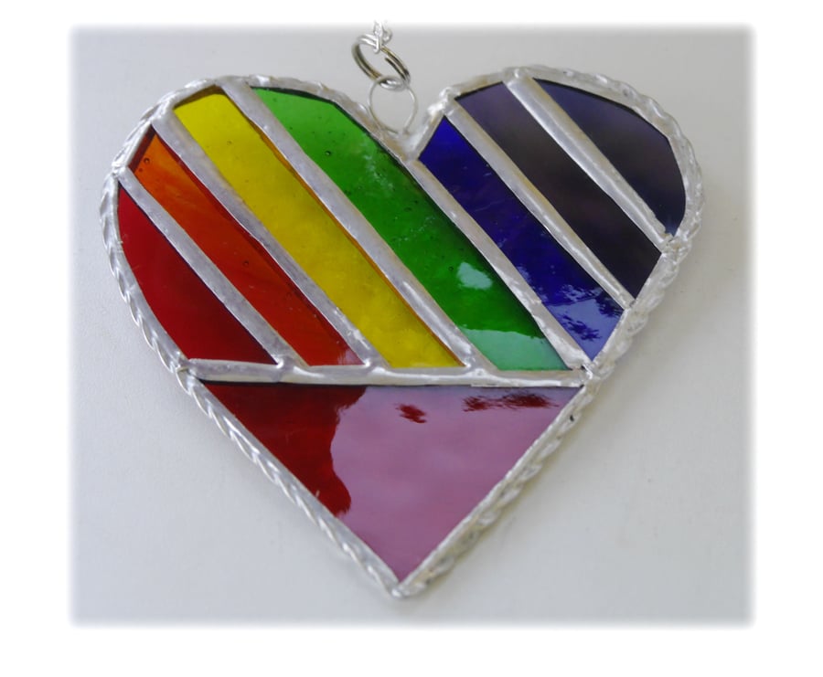 Love Heart  Rainbow Stained Glass Suncatcher Diagonal 017