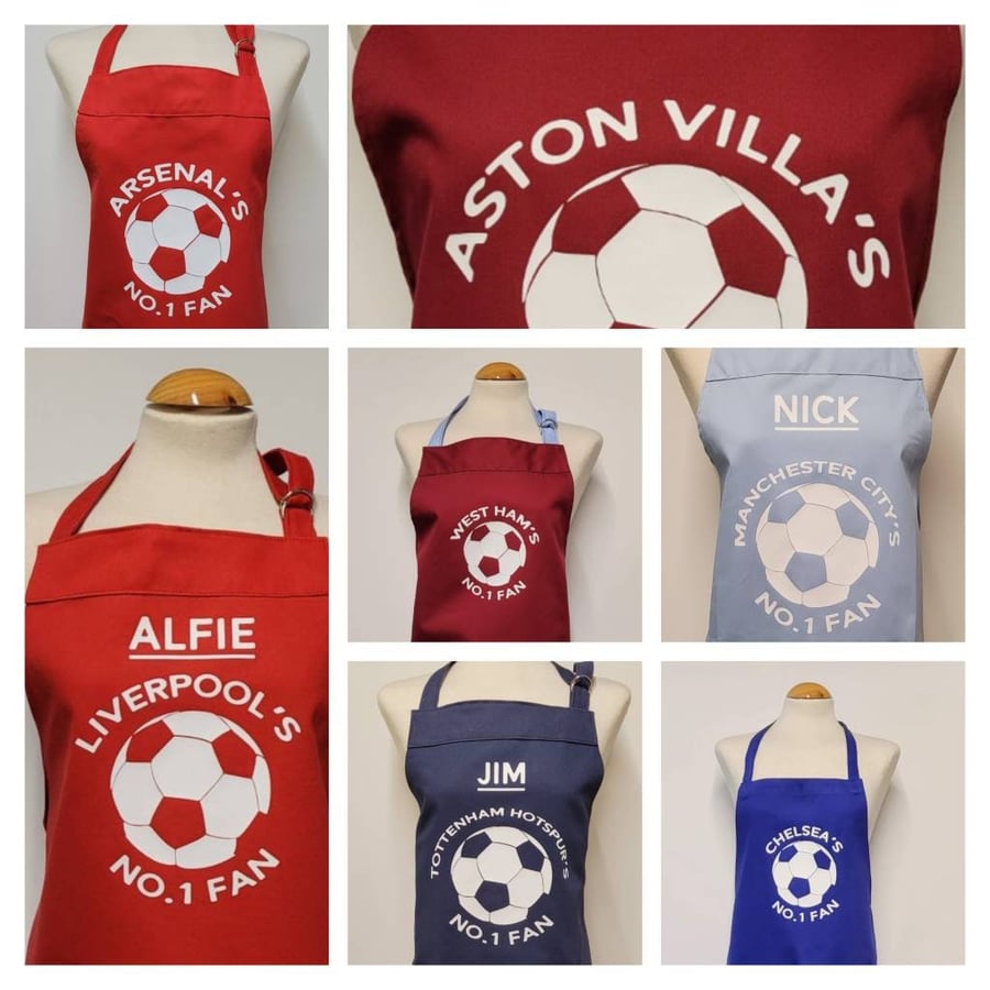 Personalised Football Apron no.1 fan (9-12 yrs) - Made in England. 