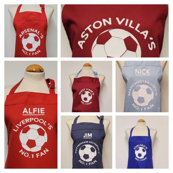 Personalised Football Apron no.1 fan (9-12 yrs) - Made in England. 