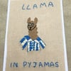 Llama in pyjamas handmade card