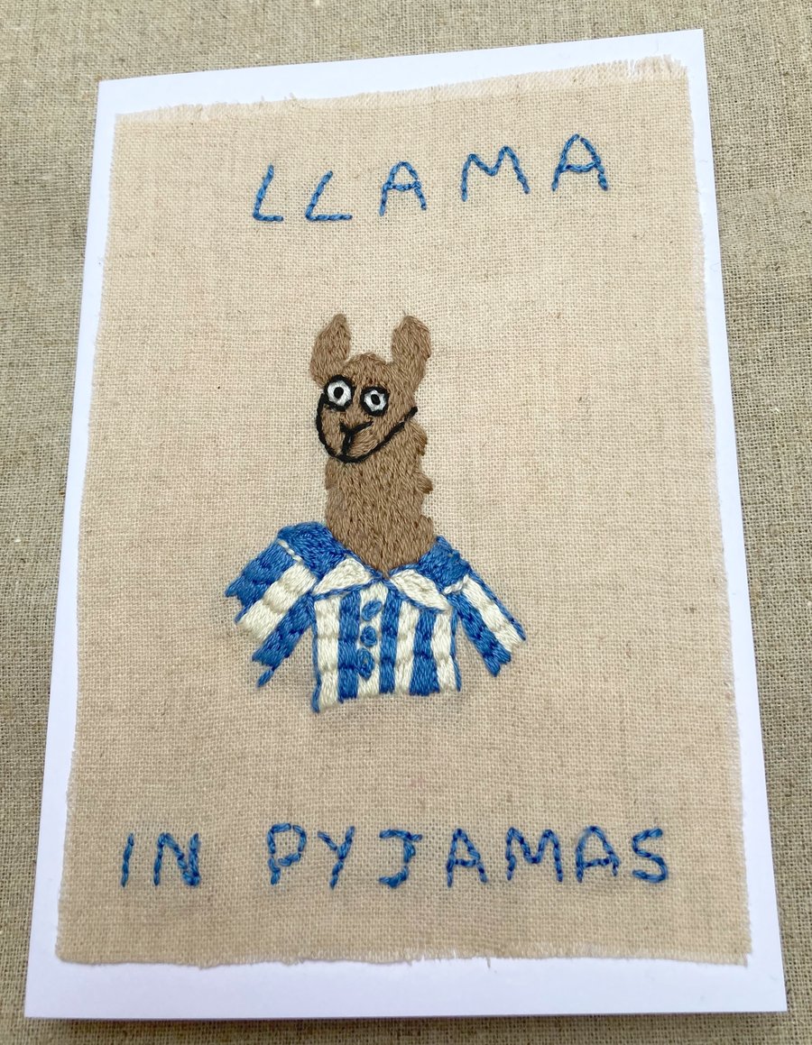 Llama in pyjamas handmade card