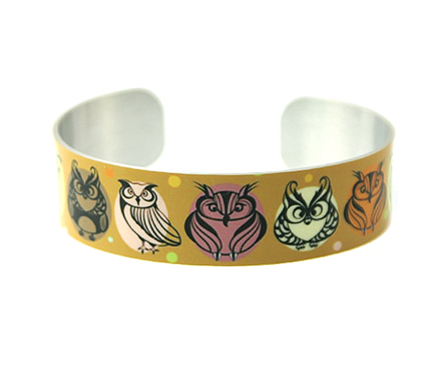 Bangle bracelet, owl jewellery, women's cuff, gift for wildlife bird lover - C46