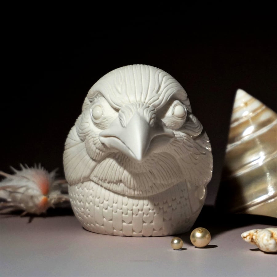 Abalone, hand carved porcelain crow head.