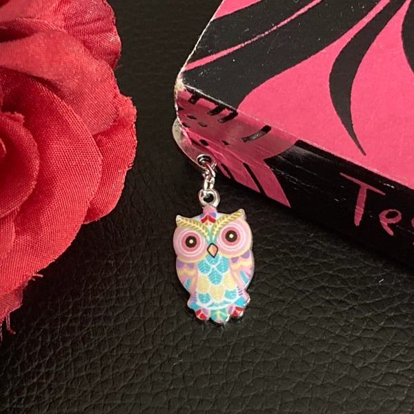 Light Pink Enamel Owl Bookmark, Book Lover Gift