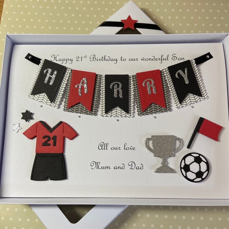 Personalised Birthday Card Gift Boxed Football Son Grandson Husband 18 21 30 40 