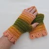 Sale Fingerless Mitts Dragon Scale Cuffs  Olive Ochre Apricot