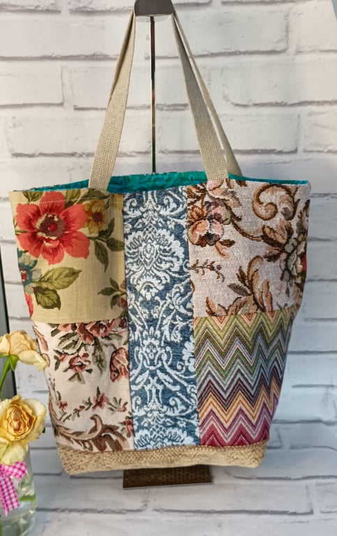 Patchwork tote bag, scrappy range bag, shopping bag