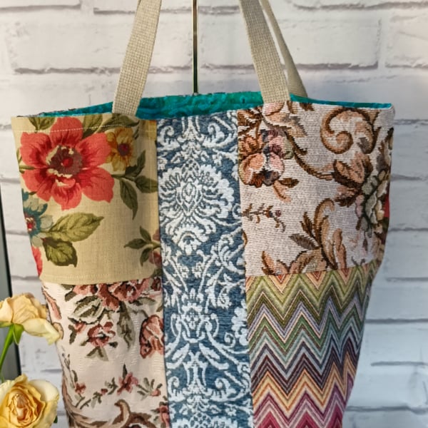 Patchwork tote bag, scrappy range bag, shopping bag