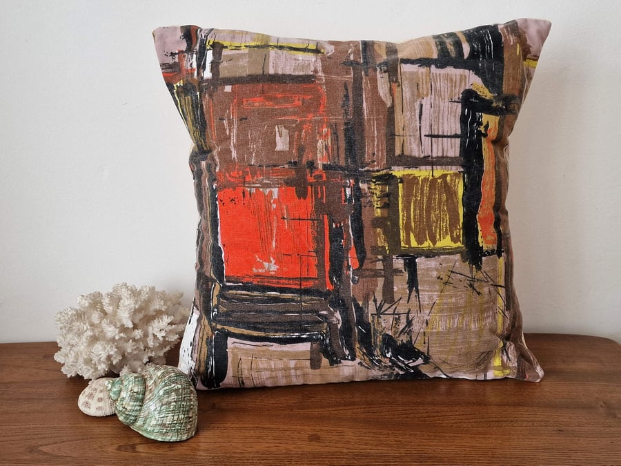 Handmade abstract cushion vintage 1950s 1960s fabric envelope