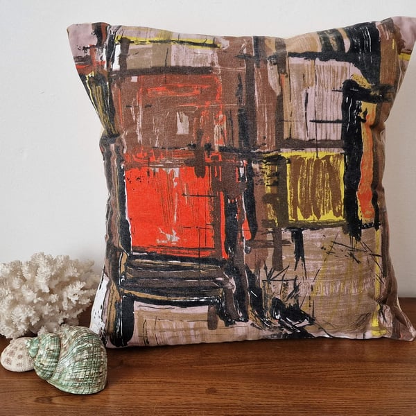 Handmade abstract cushion vintage 1950s 1960s fabric envelope