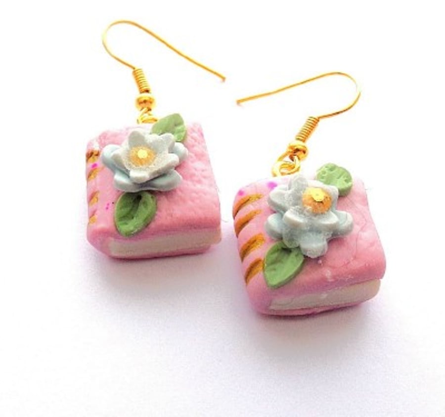 Polymer Clay  Pale Pink Floral Book Earrings.