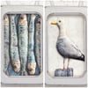 Sardines & Seagull - Beautiful Bundle - set of 2 pictures, framed in tins 