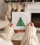 Green Christmas Tree Cross Stitch Card, Handmade Minimalist Pine 