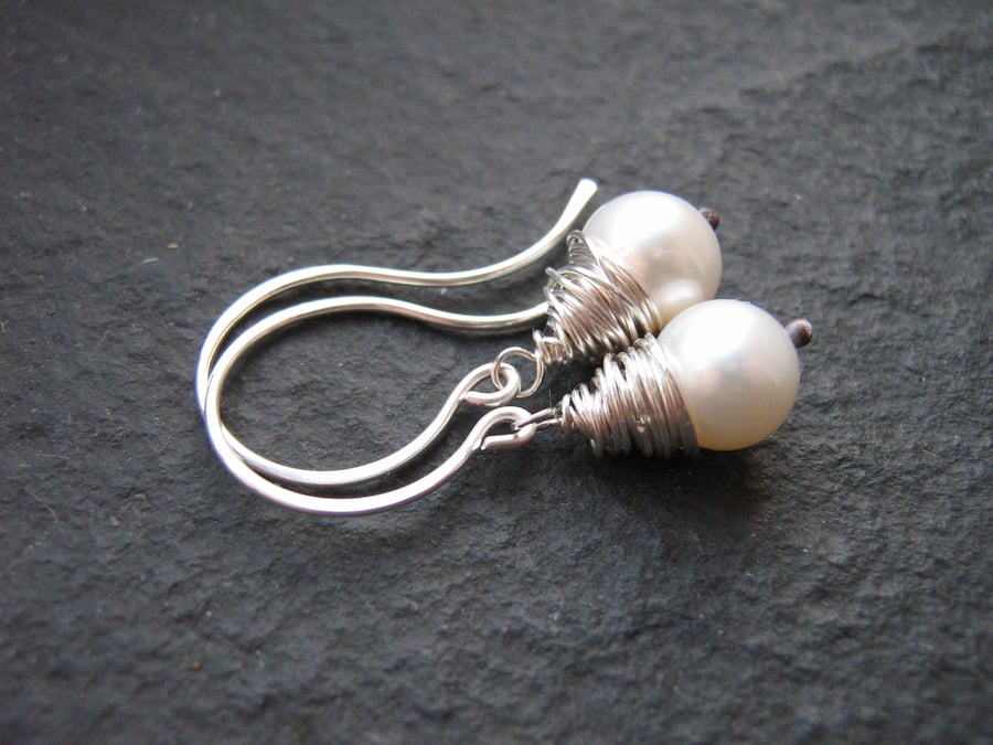Pearl Wire Wrapped Earrings - Bridal Jewellery