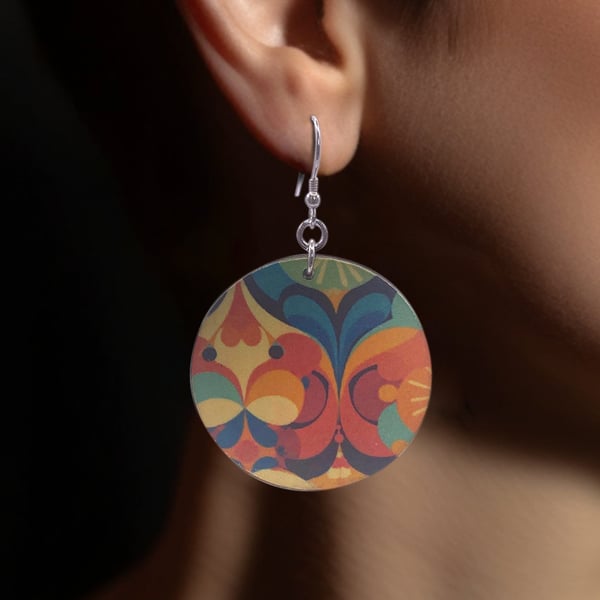 Handcrafted Wooden Circle Earrings with Abstract 70s Flair
