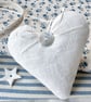 WHITE LINEN HEART DECORATION - lavender or wool filled - Image 1