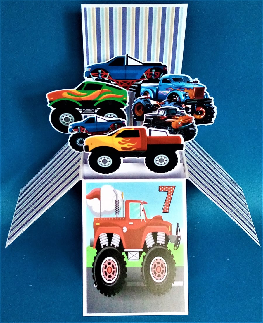 7th Birthday Card with Monster Trucks