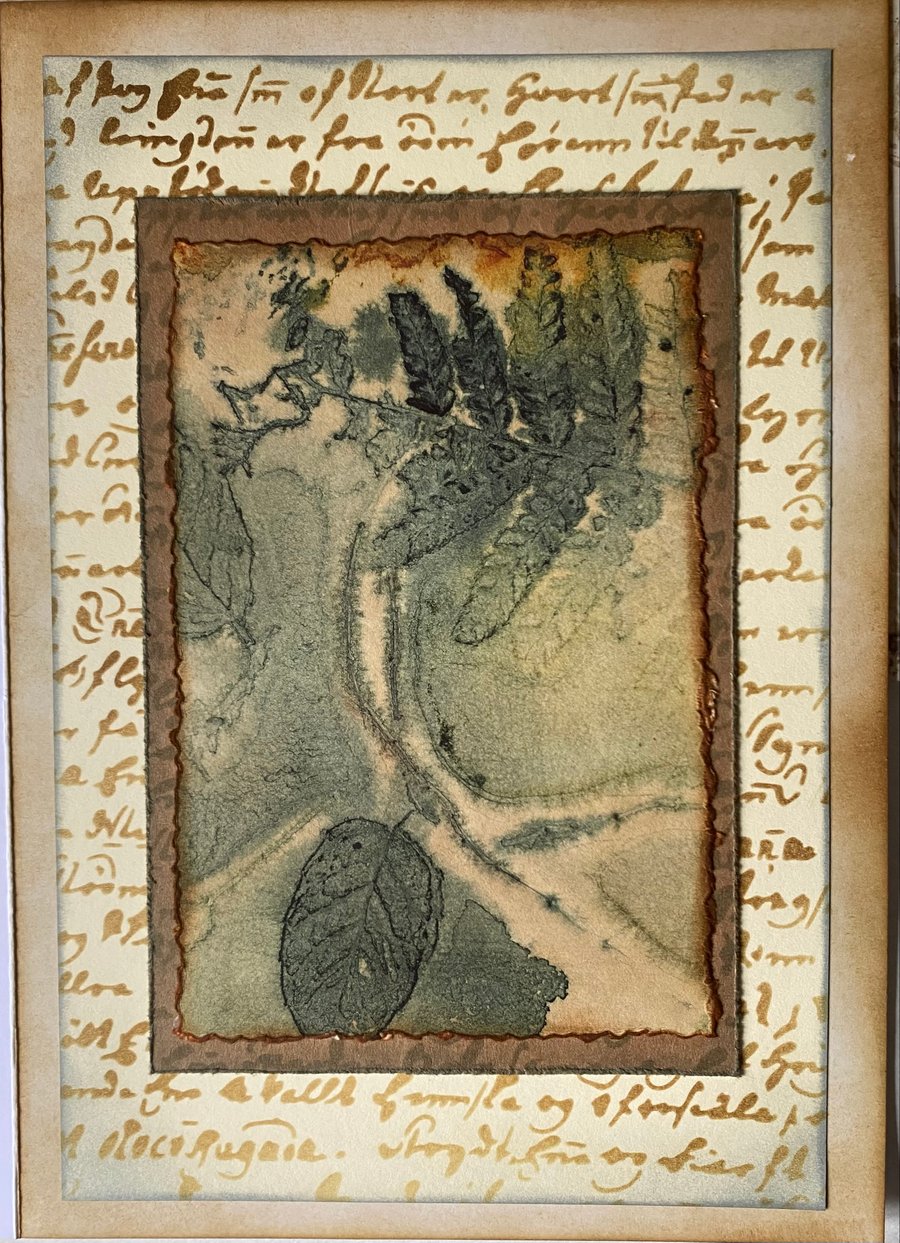 Botanical printed watercolour leaves, large blank card 