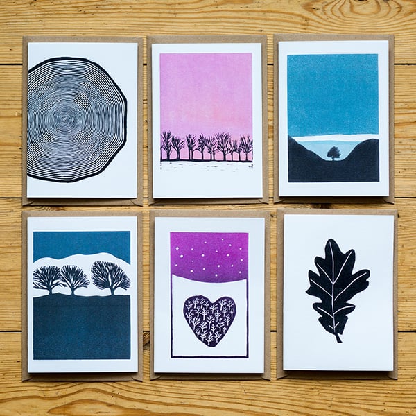Set of six blank TREE inspired greetings cards