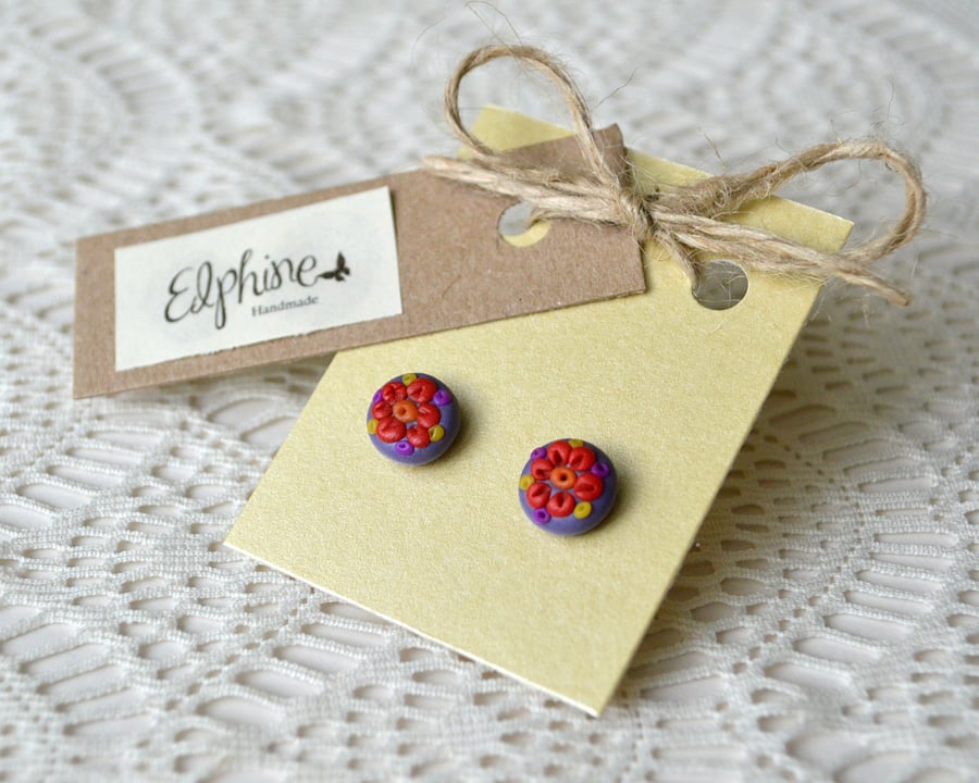 Polymer Clay Stud Earrings with Flower Design